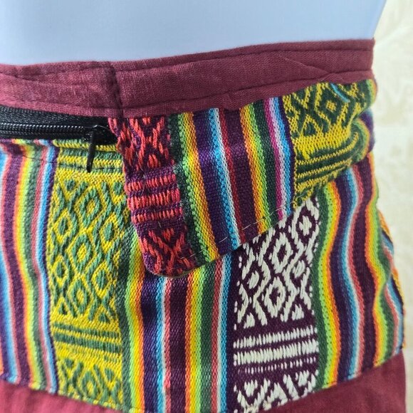 Indian Cotton Pants Dark Red Colorful Stripes Elastic Waist Adj Ankle Ties - Picture 4 of 13